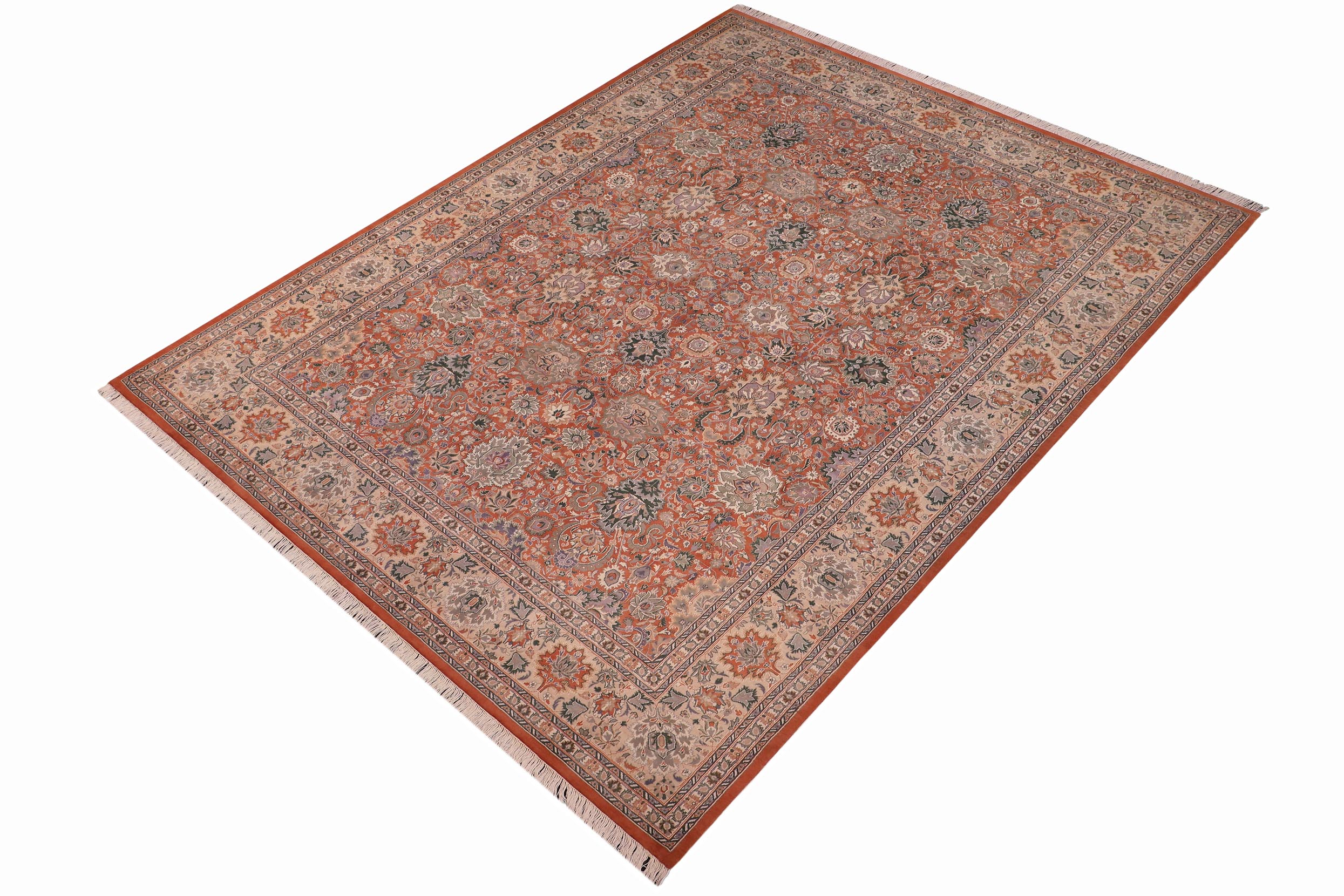 handmade Traditional Lahore Rust Beige Hand Knotted RECTANGLE 100% WOOL area rug 9x12