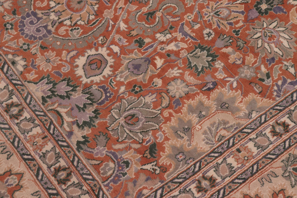 handmade Traditional Lahore Rust Beige Hand Knotted RECTANGLE 100% WOOL area rug 9x12