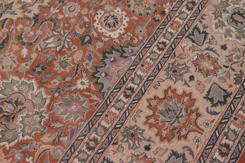 handmade Traditional Lahore Rust Beige Hand Knotted RECTANGLE 100% WOOL area rug 9x12