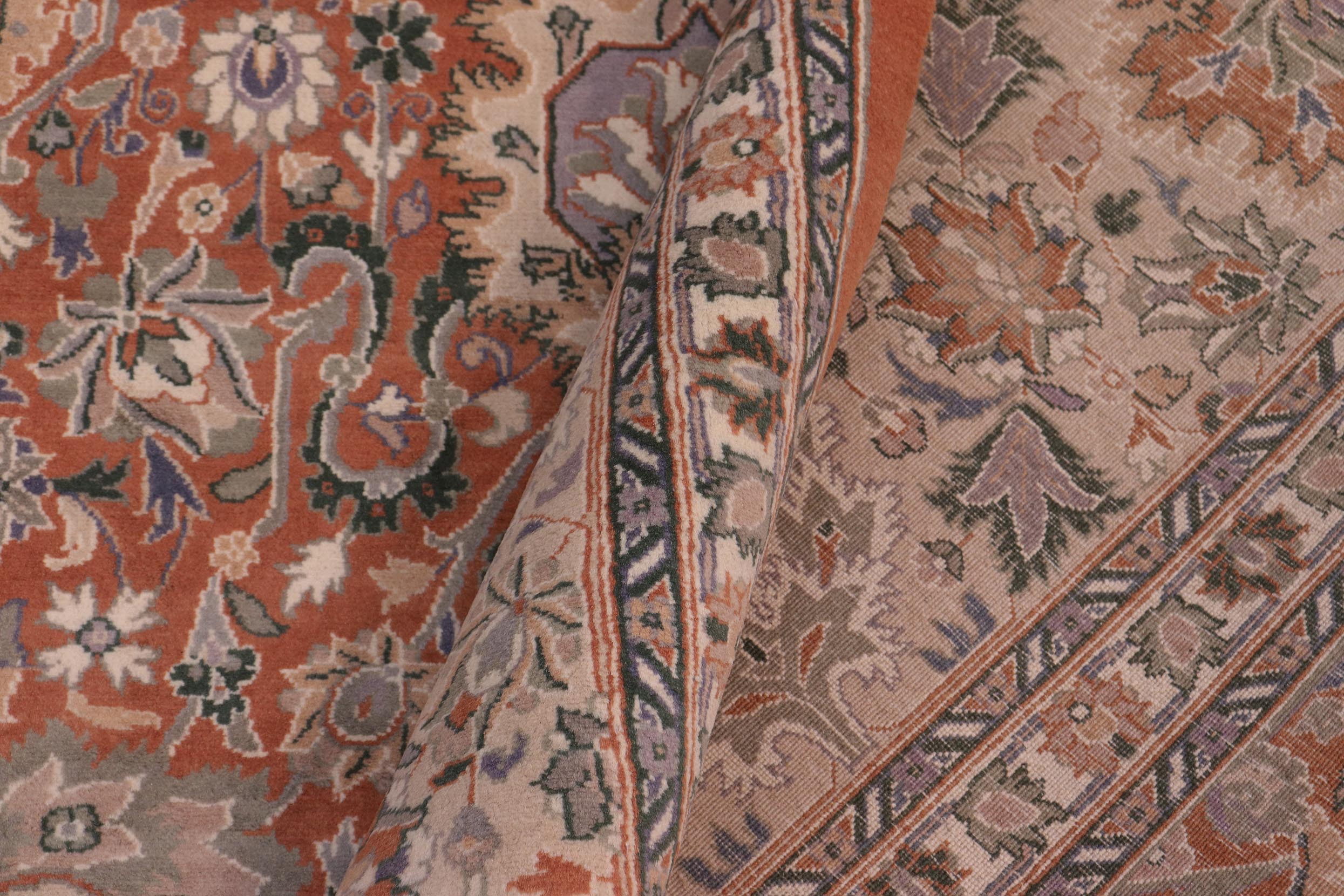 handmade Traditional Lahore Rust Beige Hand Knotted RECTANGLE 100% WOOL area rug 9x12