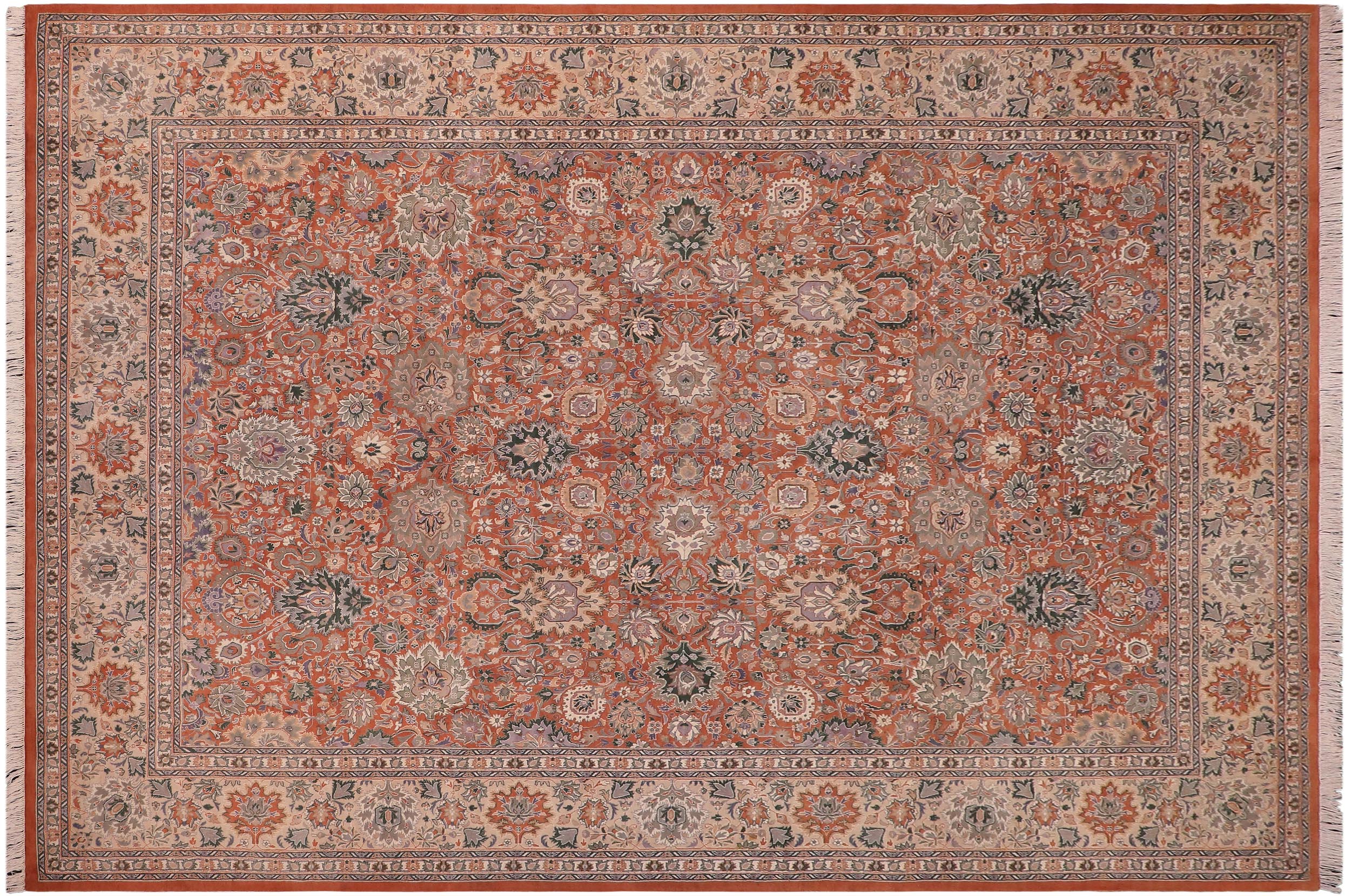handmade Traditional Lahore Rust Beige Hand Knotted RECTANGLE 100% WOOL area rug 9x12