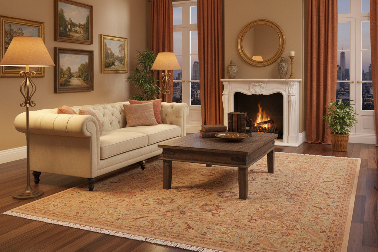 handmade Transitional Mehal Tan Lt. Green Hand Knotted RECTANGLE 100% WOOL area rug 9x12