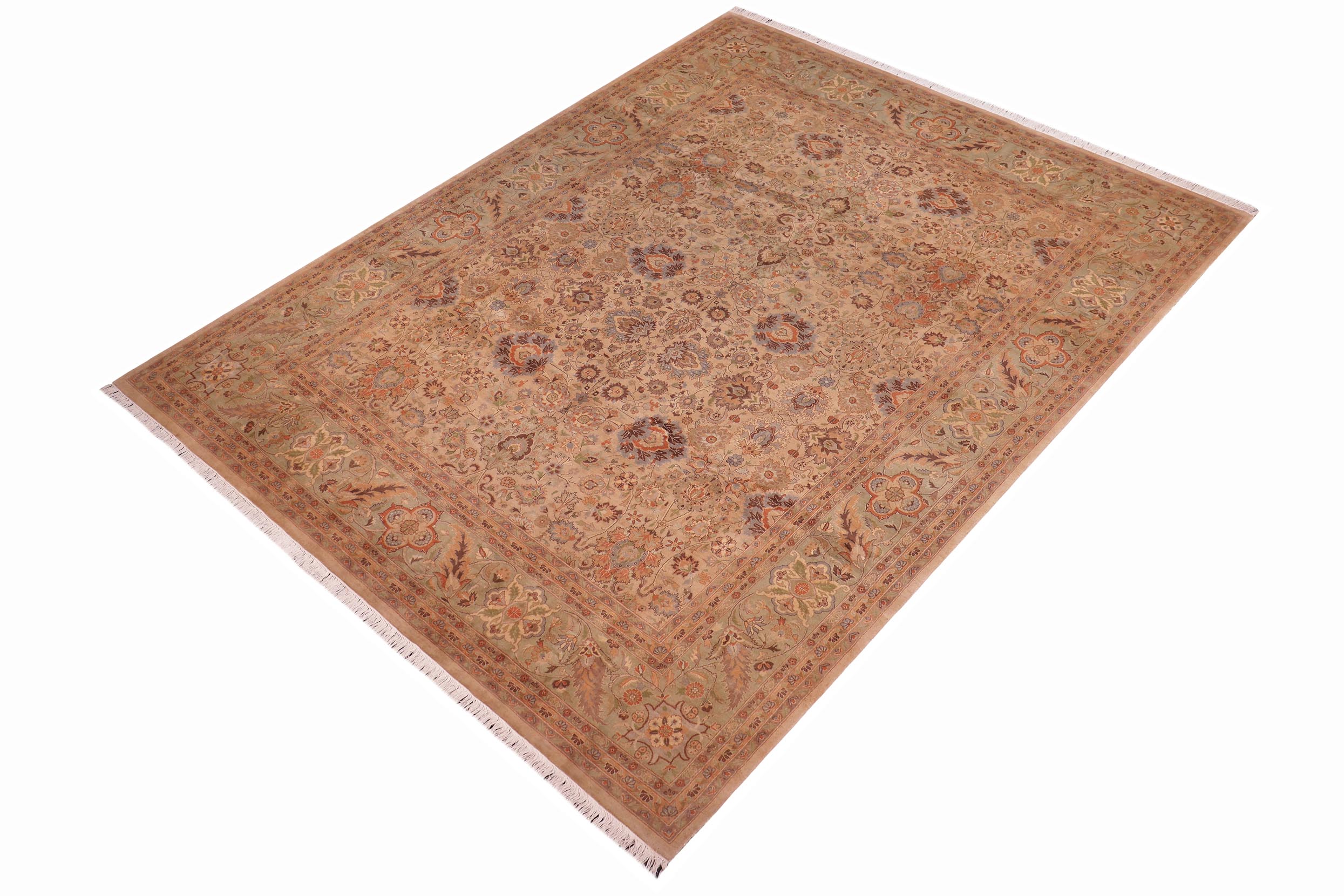 handmade Transitional Mehal Tan Lt. Green Hand Knotted RECTANGLE 100% WOOL area rug 9x12