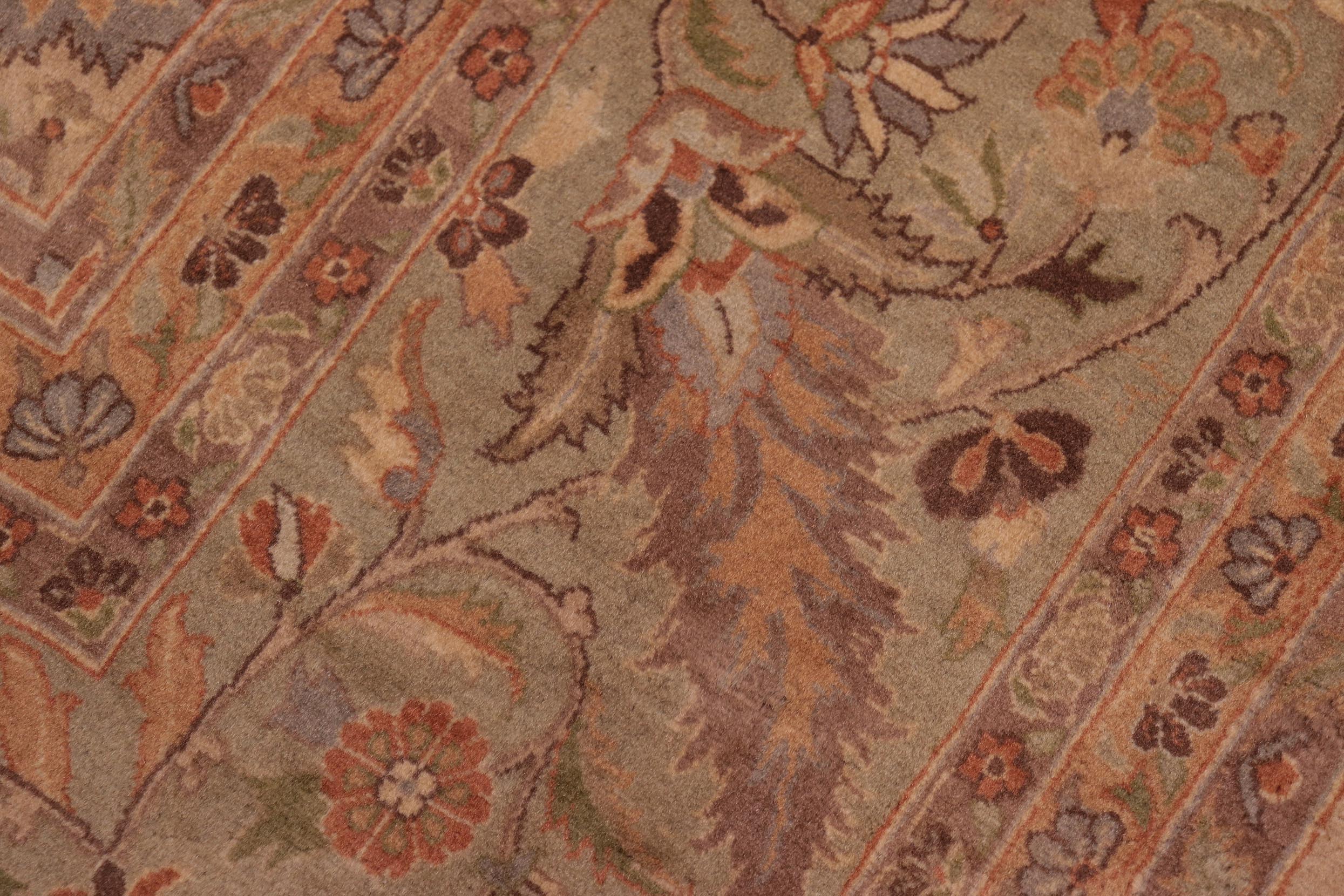 handmade Transitional Mehal Tan Lt. Green Hand Knotted RECTANGLE 100% WOOL area rug 9x12