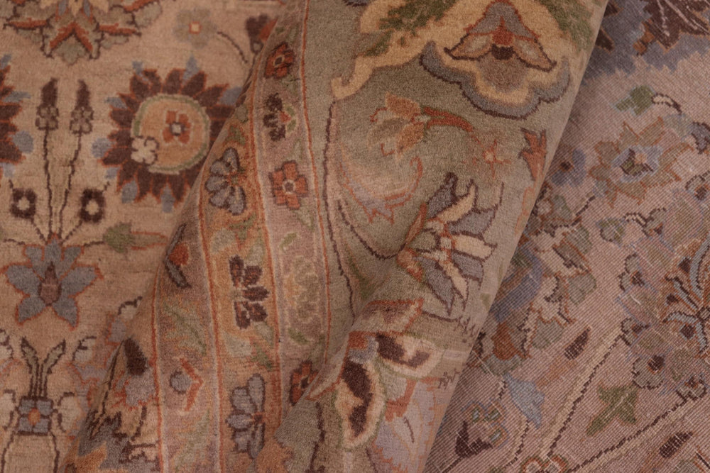 handmade Transitional Mehal Tan Lt. Green Hand Knotted RECTANGLE 100% WOOL area rug 9x12