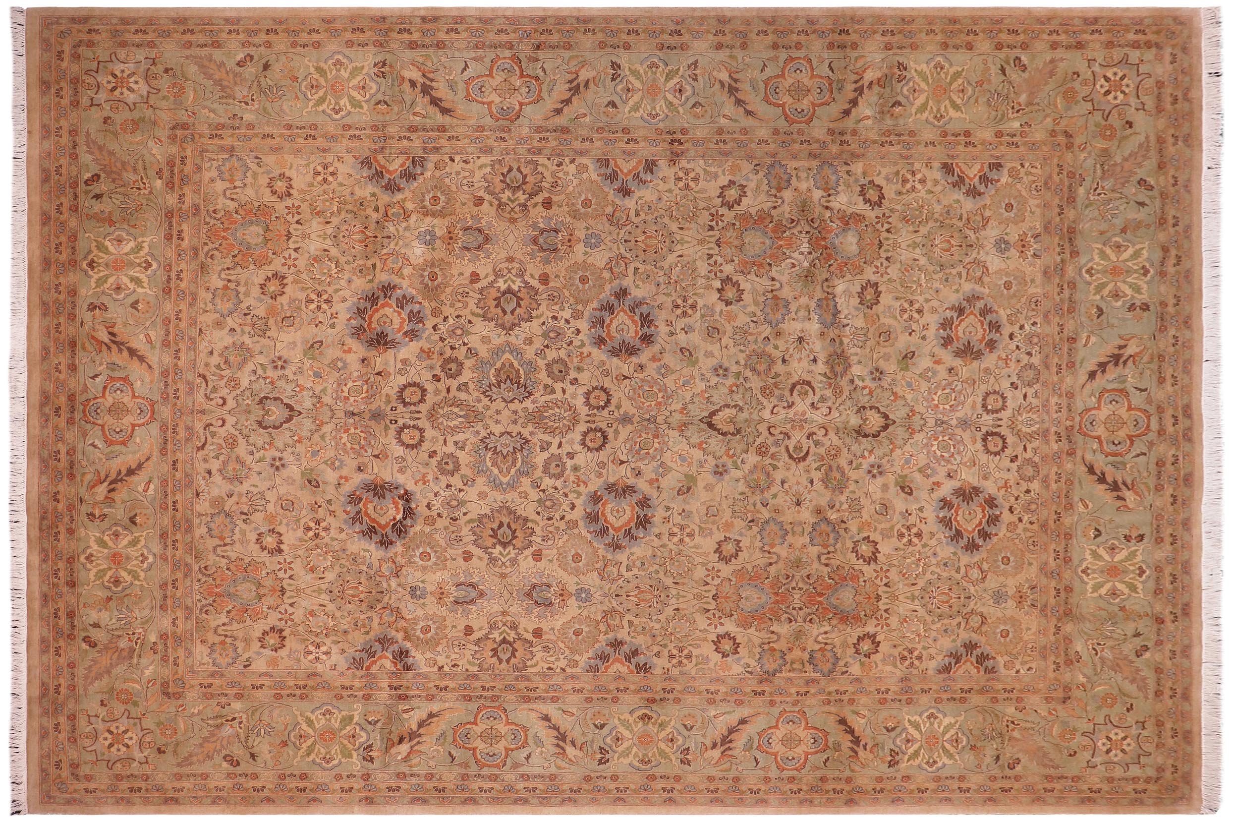 handmade Transitional Mehal Tan Lt. Green Hand Knotted RECTANGLE 100% WOOL area rug 9x12