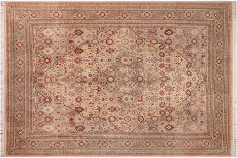 handmade Traditional Tabriz Gold Green Hand Knotted RECTANGLE 100% WOOL area rug 9x12