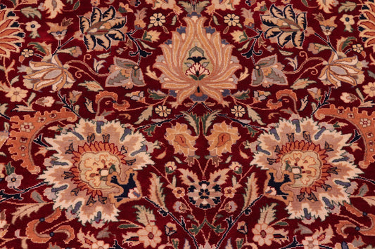 handmade Traditional Lahore Red Beige Hand Knotted RECTANGLE 100% WOOL area rug 9x13