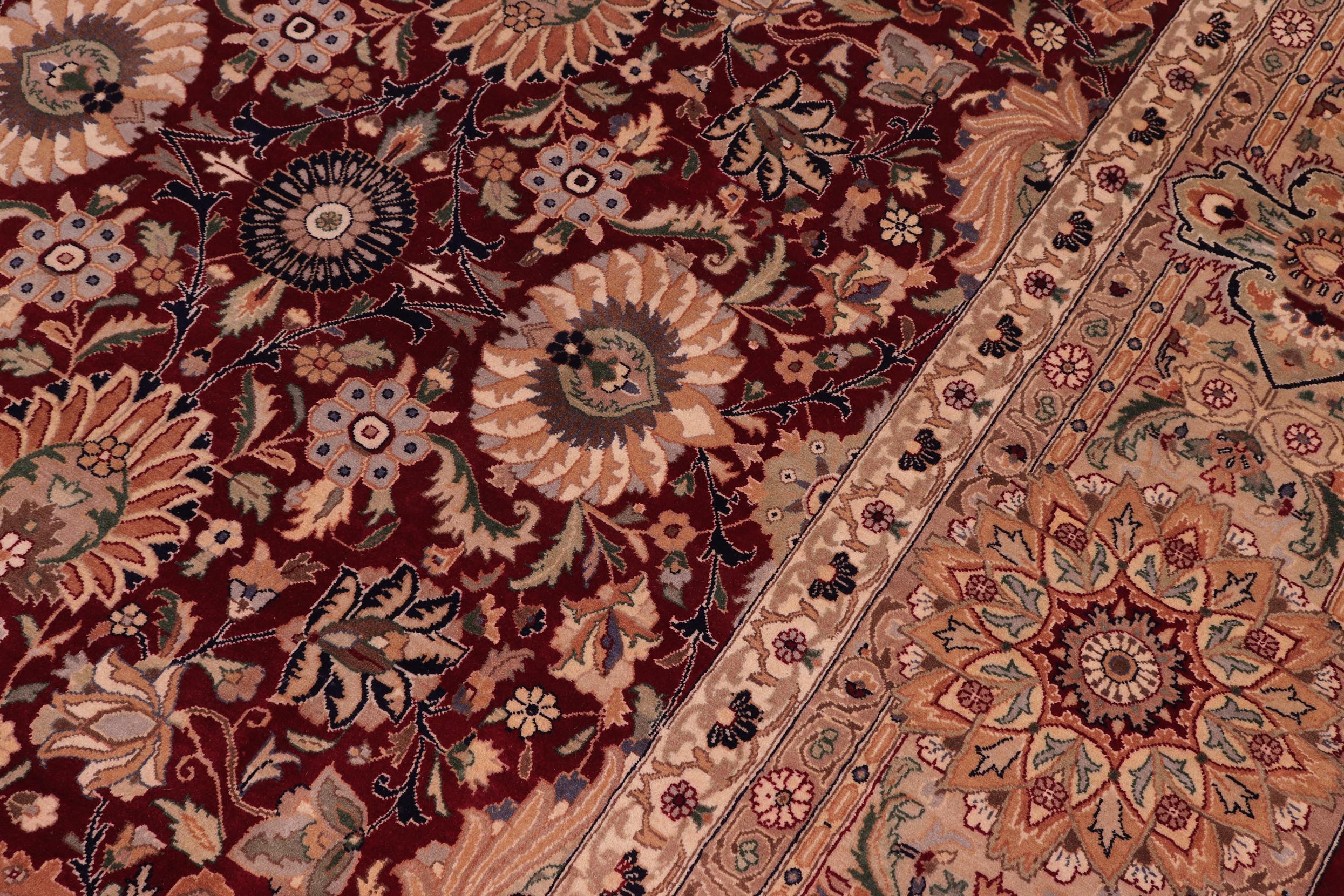 handmade Traditional Lahore Red Beige Hand Knotted RECTANGLE 100% WOOL area rug 9x13