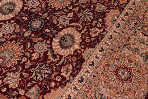 handmade Traditional Lahore Red Beige Hand Knotted RECTANGLE 100% WOOL area rug 9x13