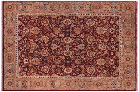 handmade Traditional Lahore Red Beige Hand Knotted RECTANGLE 100% WOOL area rug 9x13