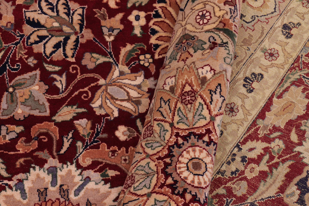 handmade Traditional Lahore Red Beige Hand Knotted RECTANGLE 100% WOOL area rug 9x13