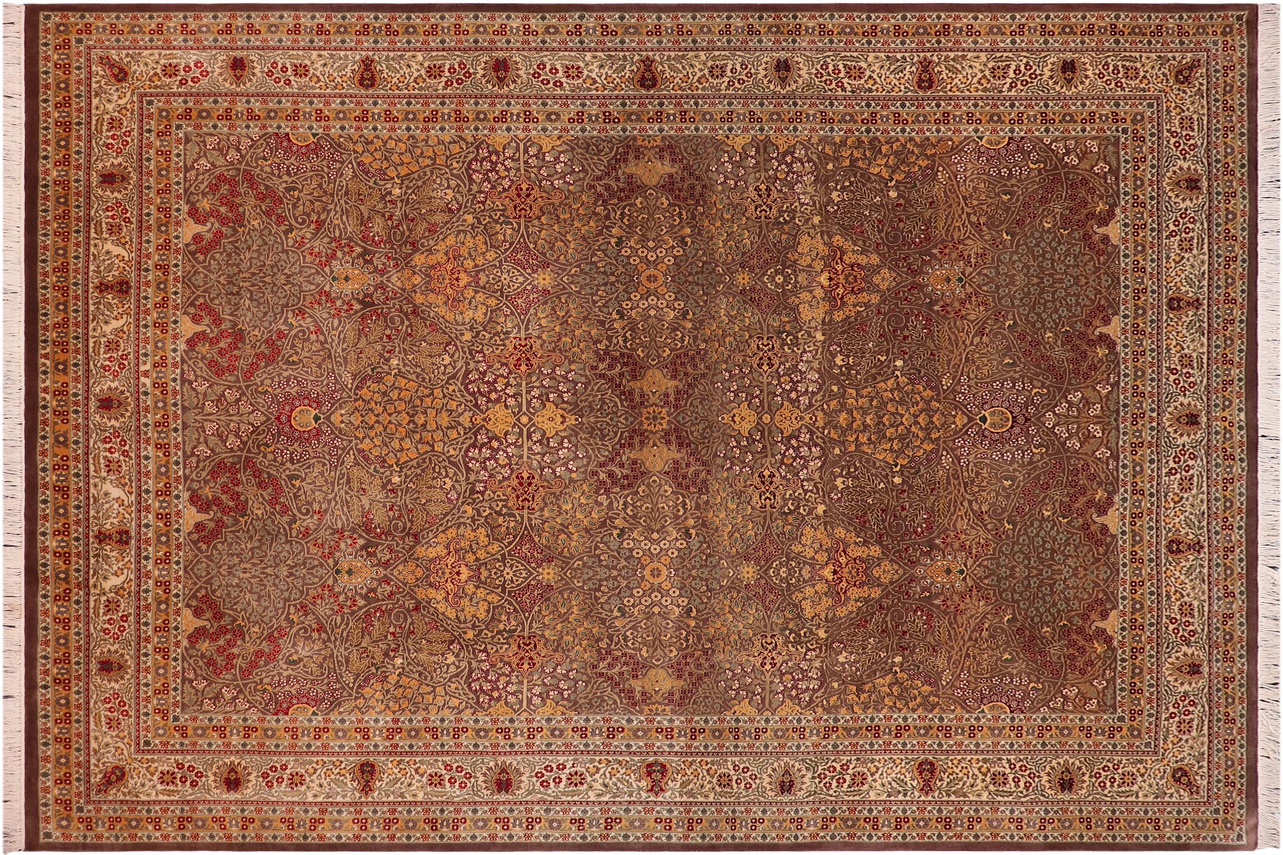 handmade Traditional New Wahid Brown Ivory Hand Knotted RECTANGLE 100% WOOL area rug 9x12