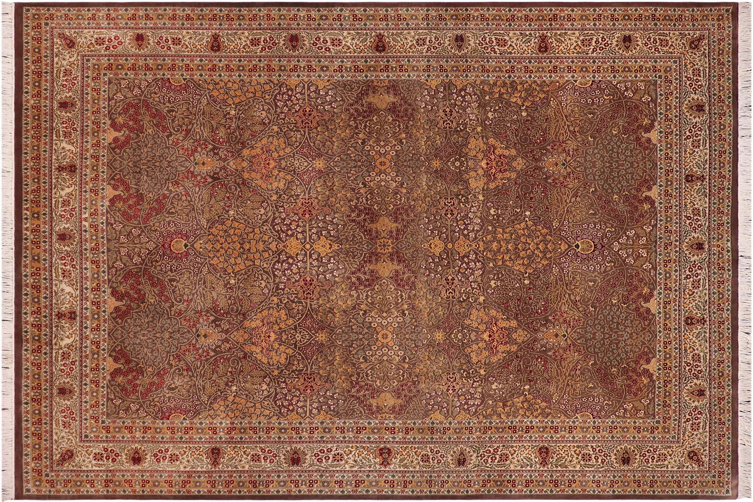 handmade Traditional New Wahid Brown Ivory Hand Knotted RECTANGLE 100% WOOL area rug 9x12
