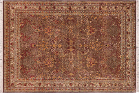 handmade Traditional New Wahid Brown Ivory Hand Knotted RECTANGLE 100% WOOL area rug 9x12