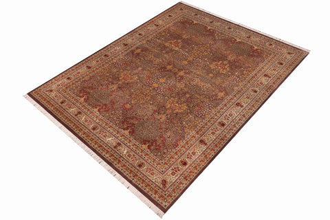 handmade Traditional New Wahid Brown Ivory Hand Knotted RECTANGLE 100% WOOL area rug 9x12