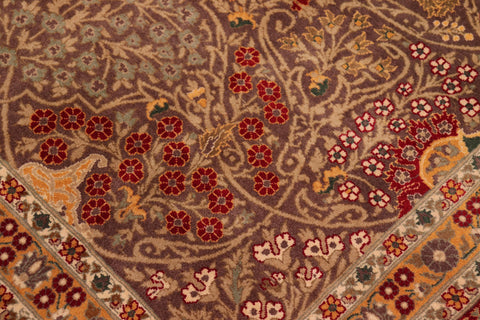 handmade Traditional New Wahid Brown Ivory Hand Knotted RECTANGLE 100% WOOL area rug 9x12