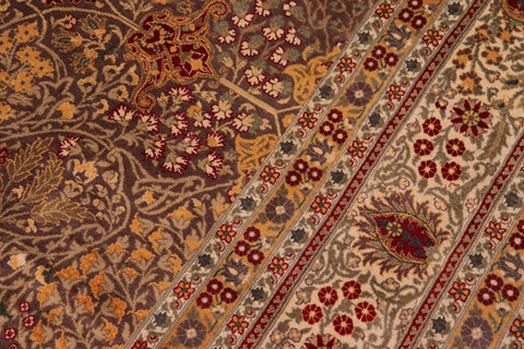 handmade Traditional New Wahid Brown Ivory Hand Knotted RECTANGLE 100% WOOL area rug 9x12