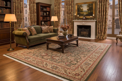 handmade Traditional Mehal Green Tan Hand Knotted RECTANGLE 100% WOOL area rug 9x12