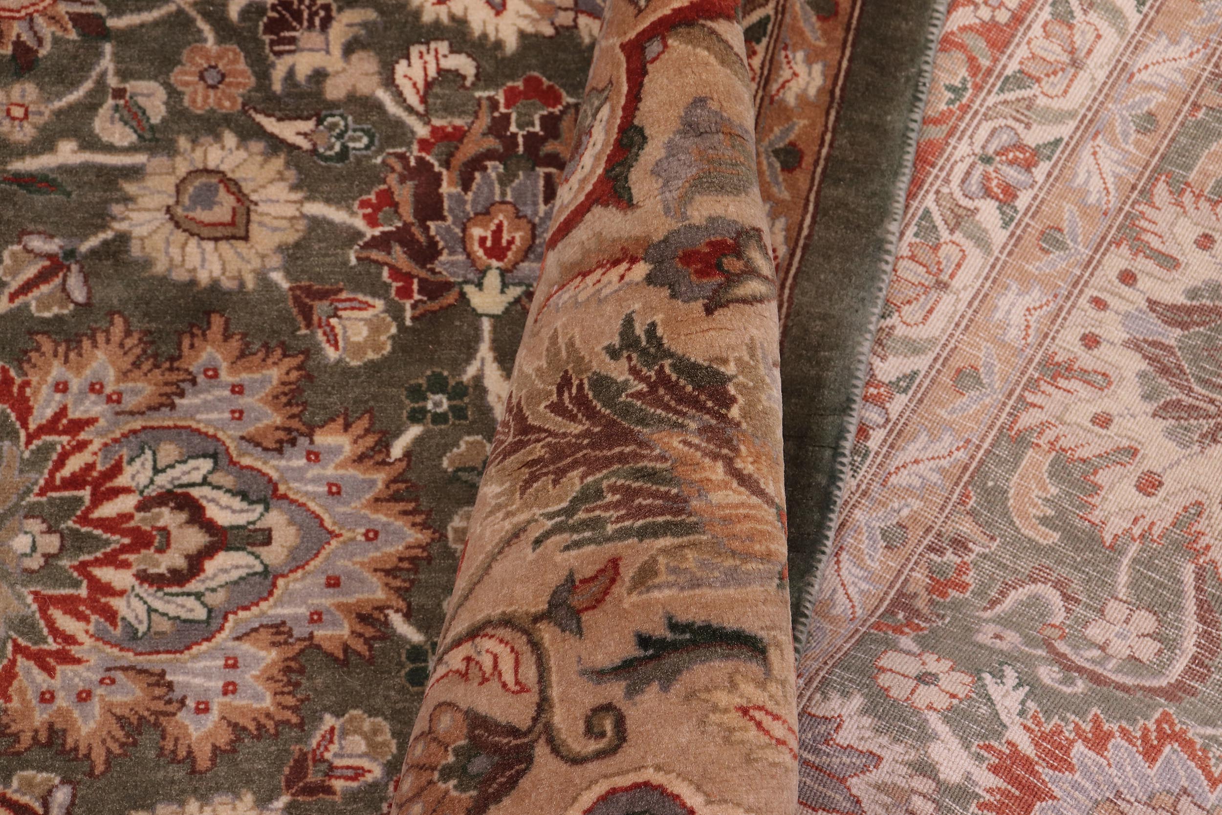 handmade Traditional Mehal Green Tan Hand Knotted RECTANGLE 100% WOOL area rug 9x12