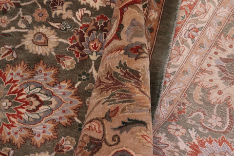 handmade Traditional Mehal Green Tan Hand Knotted RECTANGLE 100% WOOL area rug 9x12