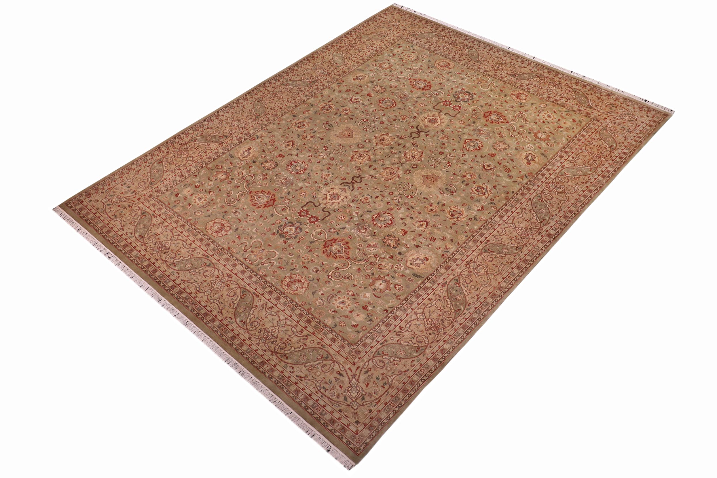 handmade Traditional Kashan Lt. Green Tan Hand Knotted RECTANGLE 100% WOOL area rug 9x12