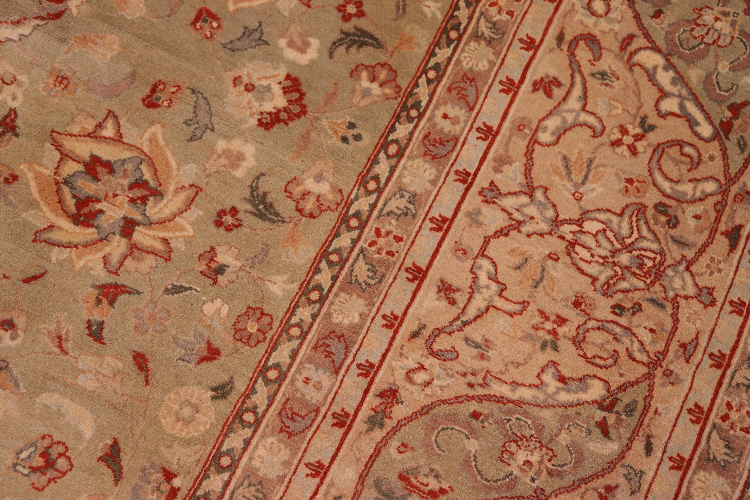 handmade Traditional Kashan Lt. Green Tan Hand Knotted RECTANGLE 100% WOOL area rug 9x12