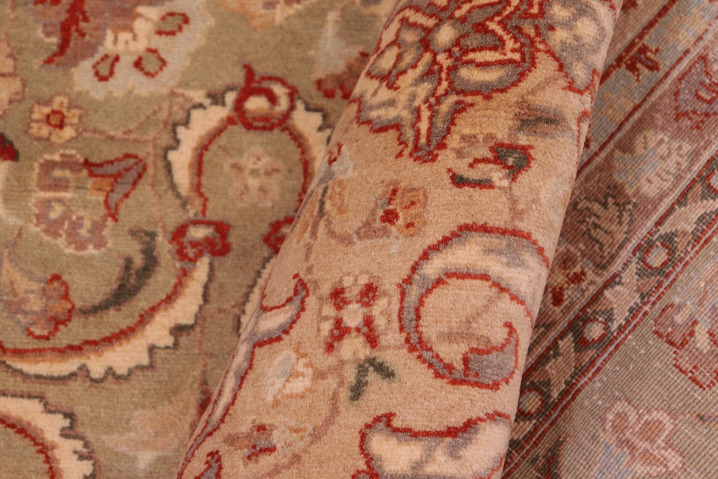 handmade Traditional Kashan Lt. Green Tan Hand Knotted RECTANGLE 100% WOOL area rug 9x12