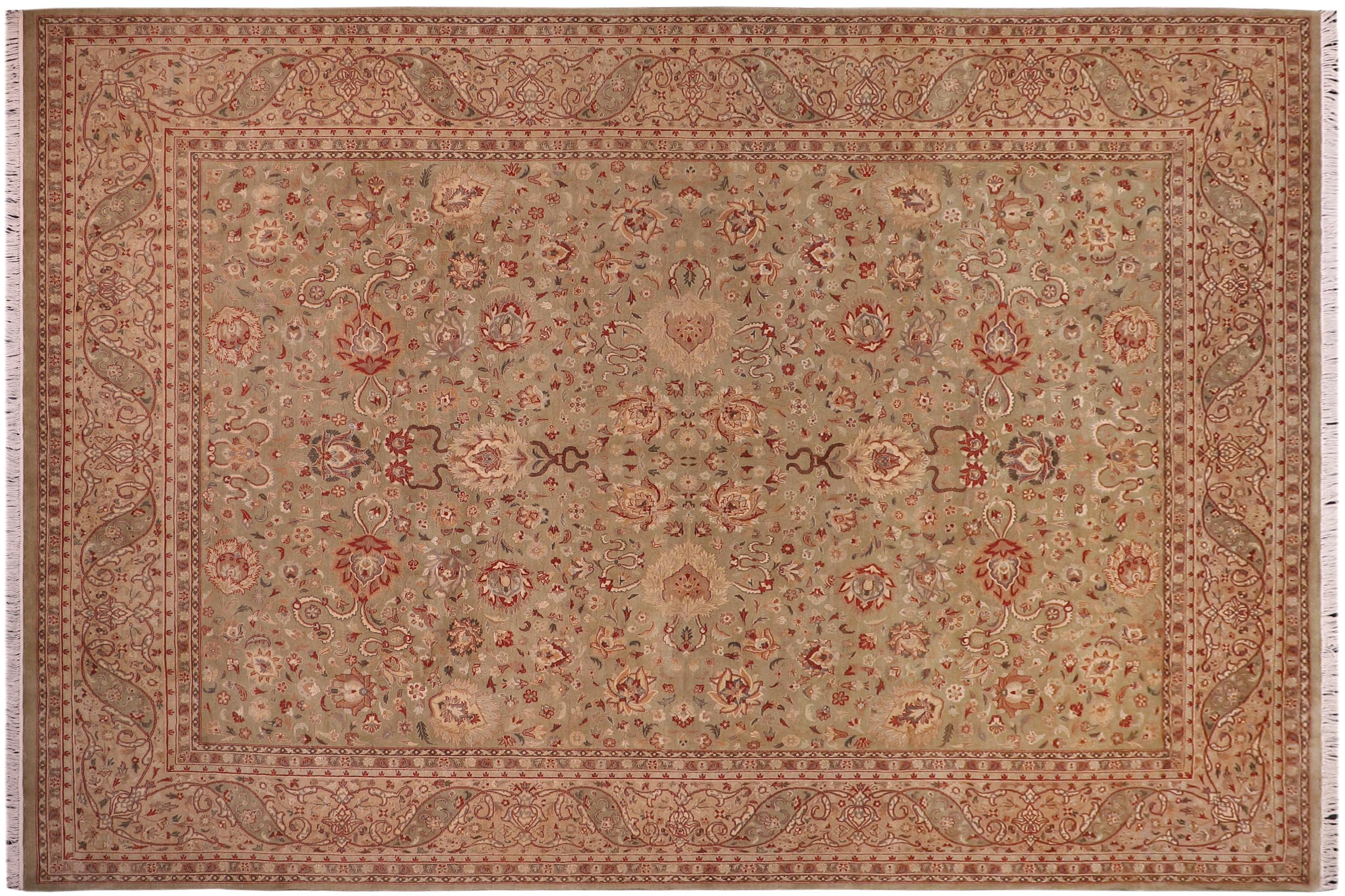 handmade Traditional Kashan Lt. Green Tan Hand Knotted RECTANGLE 100% WOOL area rug 9x12