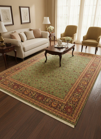handmade Transitional Regular Green Aubergine Hand Knotted RECTANGLE 100% WOOL area rug 9x11