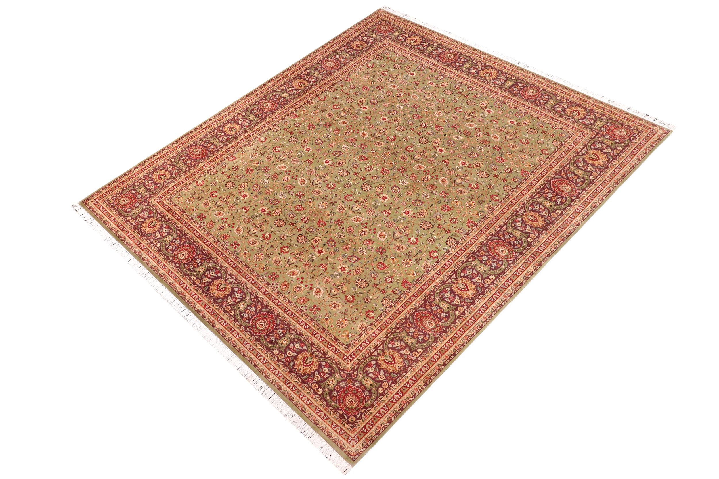 handmade Transitional Regular Green Aubergine Hand Knotted RECTANGLE 100% WOOL area rug 9x11