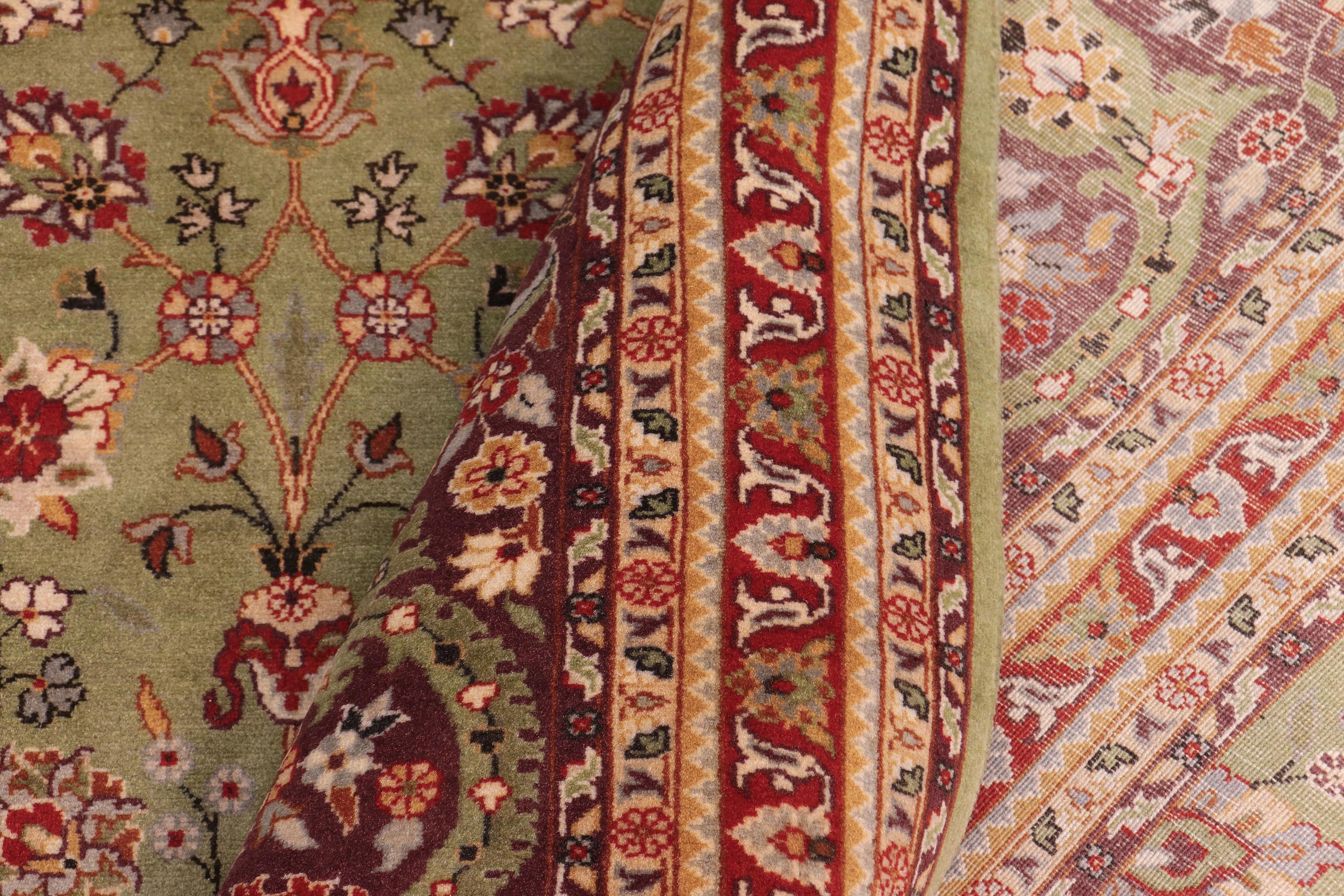 handmade Transitional Regular Green Aubergine Hand Knotted RECTANGLE 100% WOOL area rug 9x11