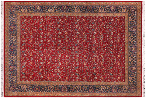 handmade Transitional  Red Teal Hand Knotted RECTANGLE 100% WOOL area rug 9x12