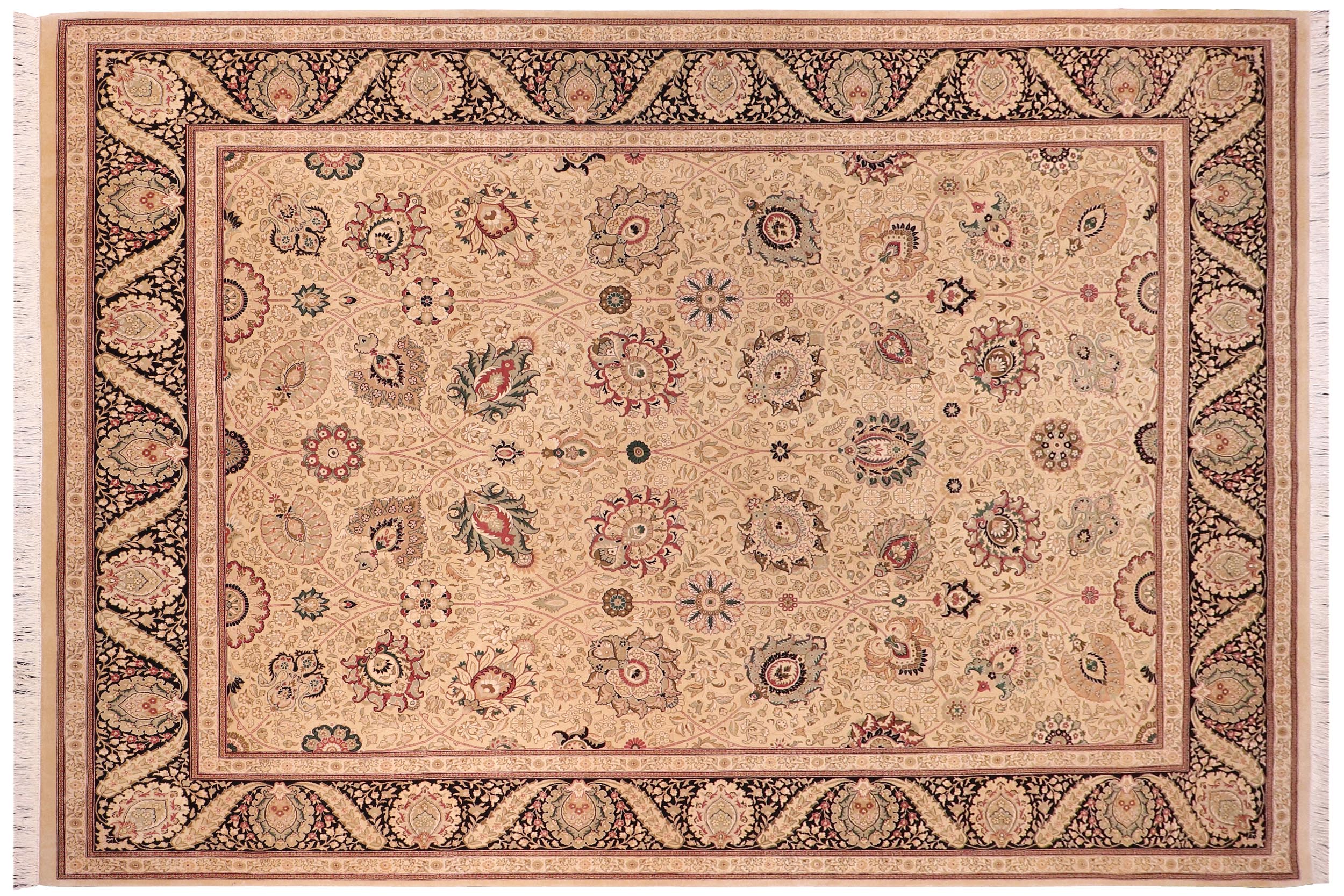 handmade Traditional New Mubashe Beige Black Hand Knotted RECTANGLE 100% WOOL area rug 9x13