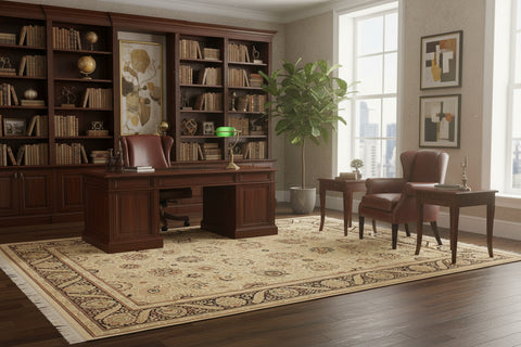 handmade Traditional New Mubashe Beige Black Hand Knotted RECTANGLE 100% WOOL area rug 9x13