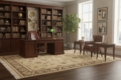 handmade Traditional New Mubashe Beige Black Hand Knotted RECTANGLE 100% WOOL area rug 9x13