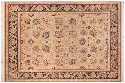 handmade Traditional New Mubashe Beige Black Hand Knotted RECTANGLE 100% WOOL area rug 9x13