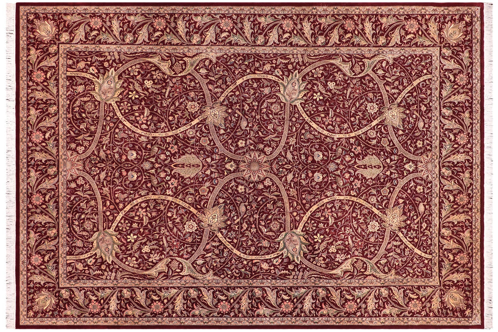 handmade Transitional Arshad Red Green Hand Knotted RECTANGLE 100% WOOL area rug 9x12