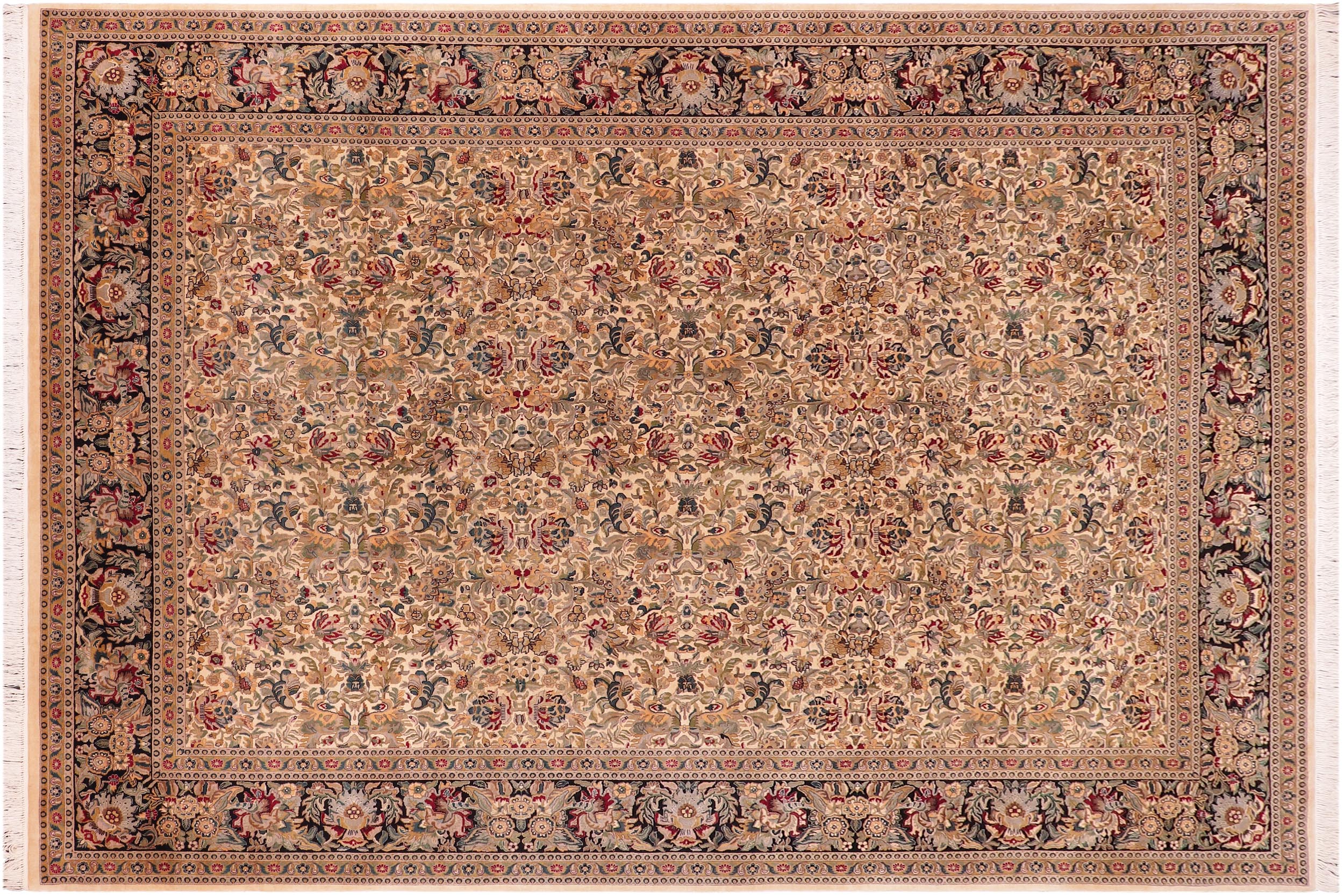 handmade Traditional Sukhan Ivory Black Hand Knotted RECTANGLE 100% WOOL area rug 9x12