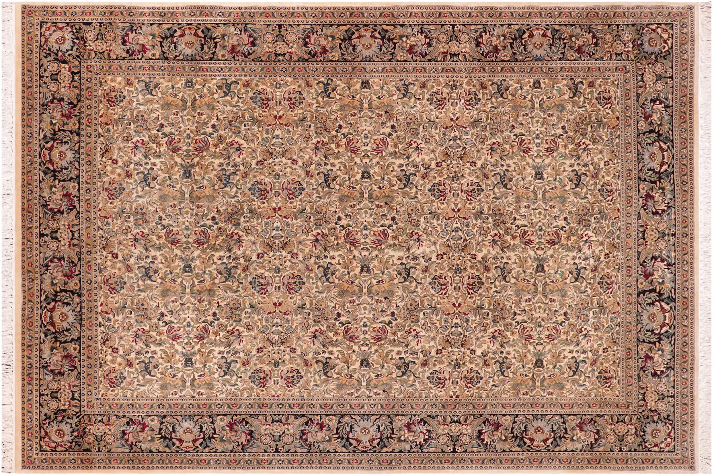 handmade Traditional Sukhan Ivory Black Hand Knotted RECTANGLE 100% WOOL area rug 9x12