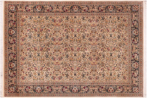 handmade Traditional Sukhan Ivory Black Hand Knotted RECTANGLE 100% WOOL area rug 9x12