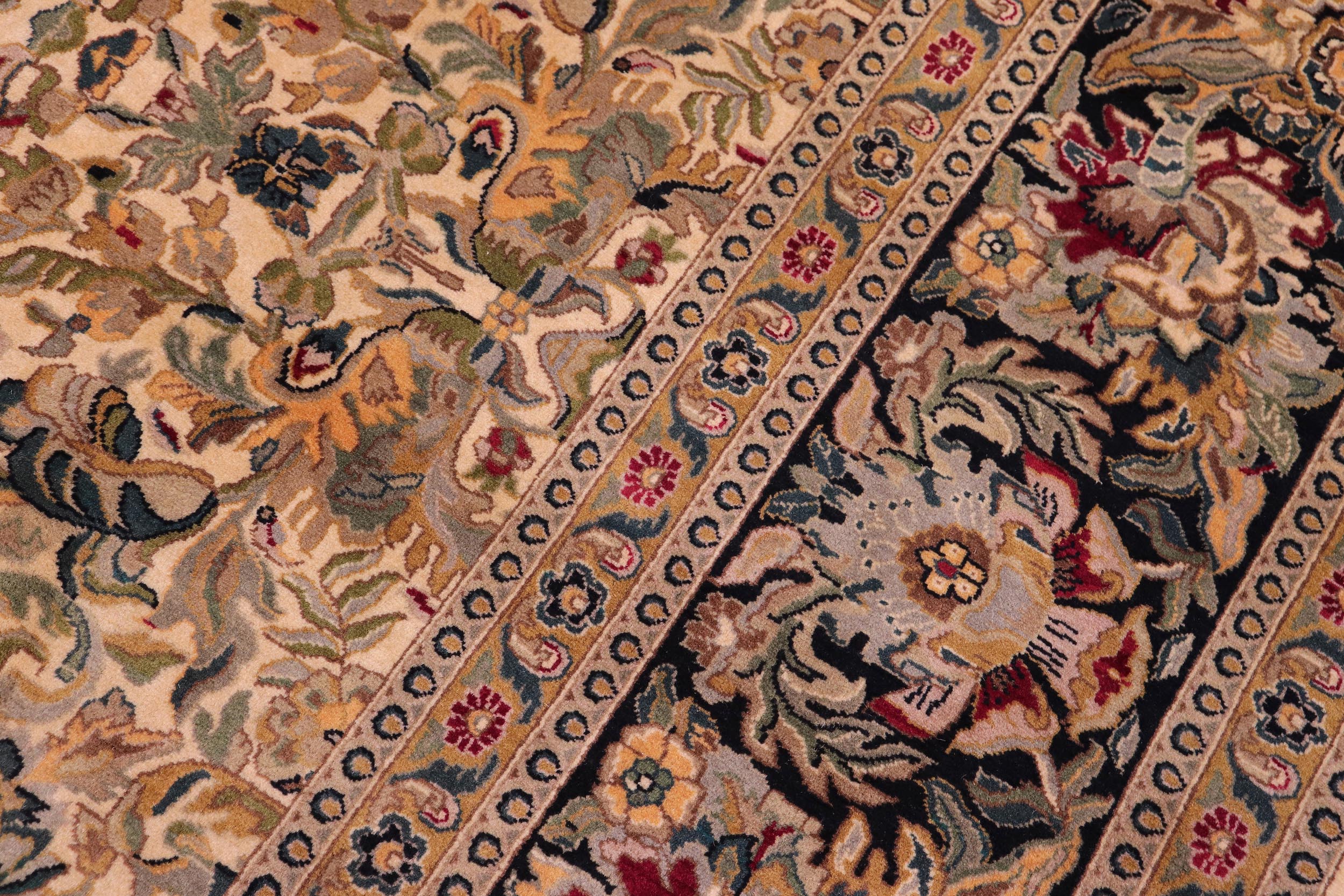 handmade Traditional Sukhan Ivory Black Hand Knotted RECTANGLE 100% WOOL area rug 9x12