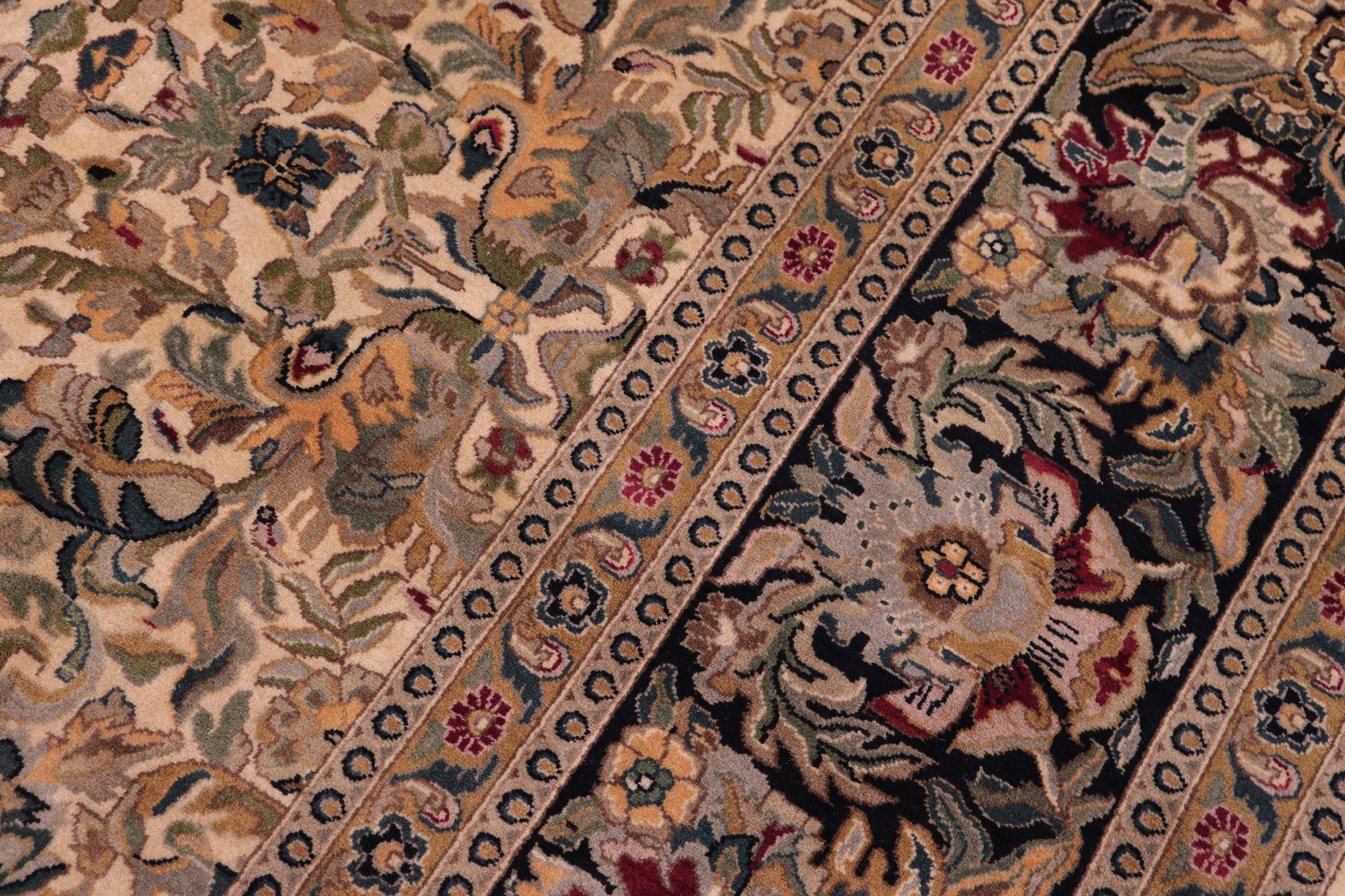 handmade Traditional Sukhan Ivory Black Hand Knotted RECTANGLE 100% WOOL area rug 9x12