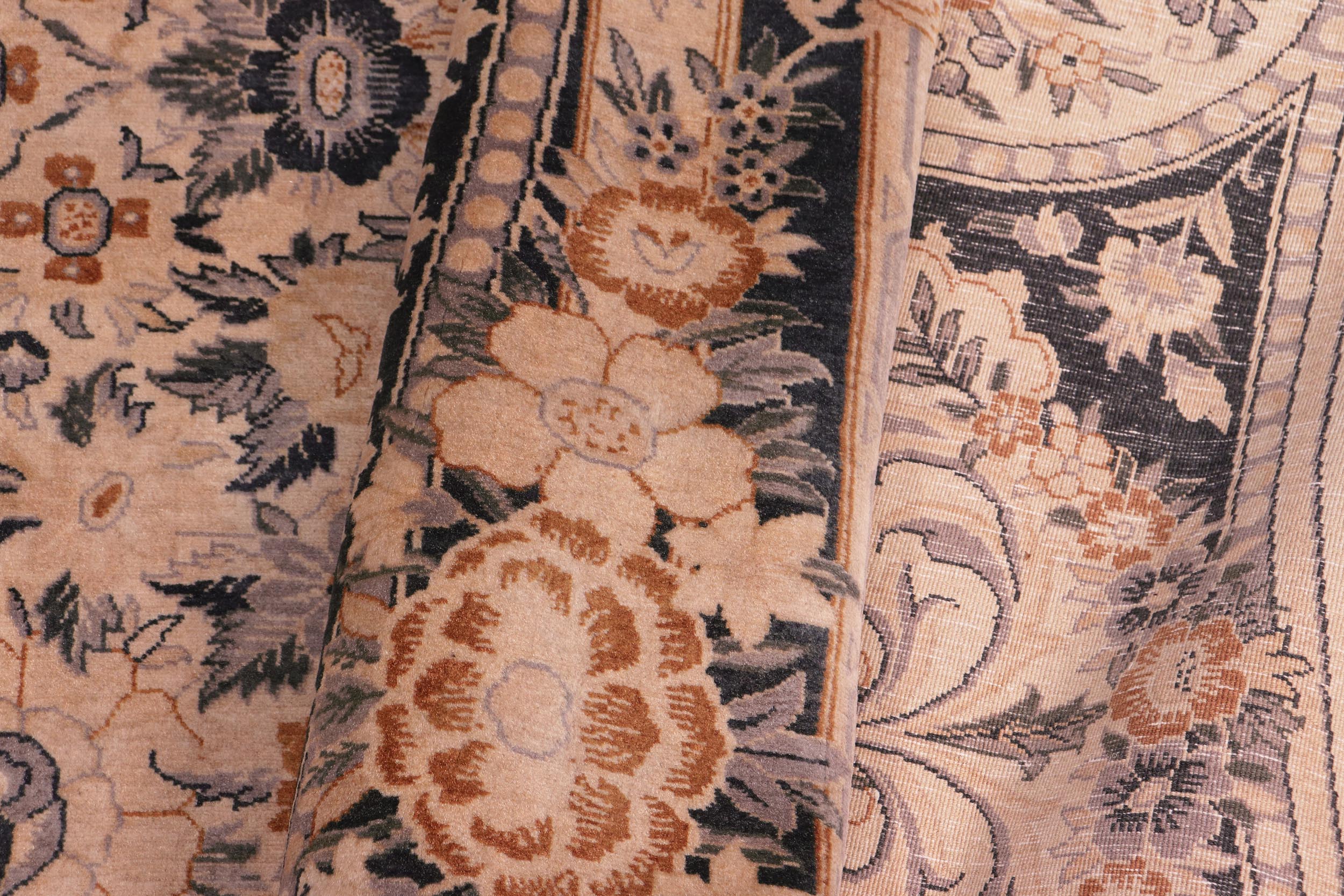 handmade Traditional Abusson Black Tan Hand Knotted RECTANGLE 100% WOOL area rug 9x12