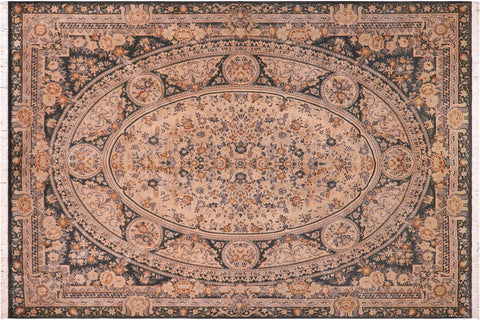 handmade Traditional Abusson Black Tan Hand Knotted RECTANGLE 100% WOOL area rug 9x12