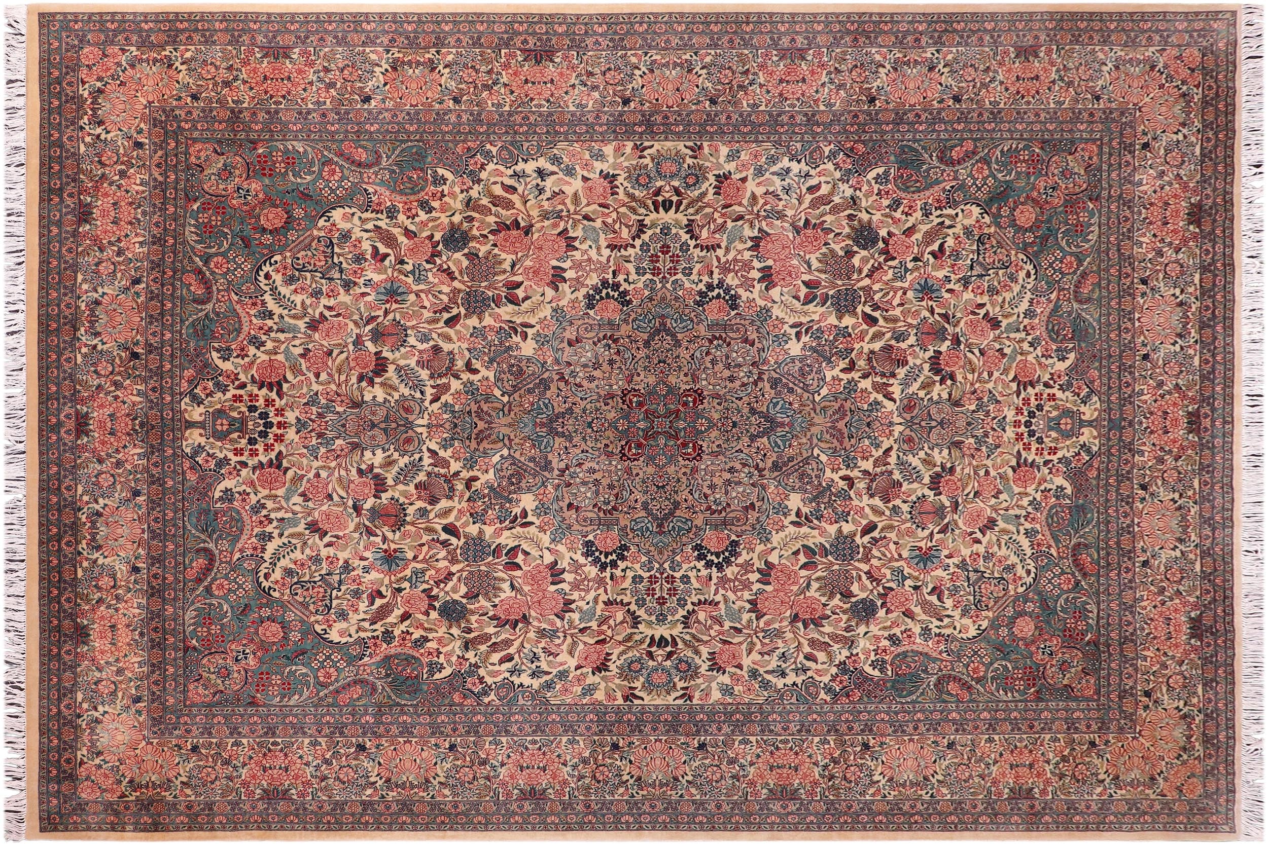 handmade Traditional Basarabian Ivory Pink Hand Knotted RECTANGLE 100% WOOL area rug 9x12