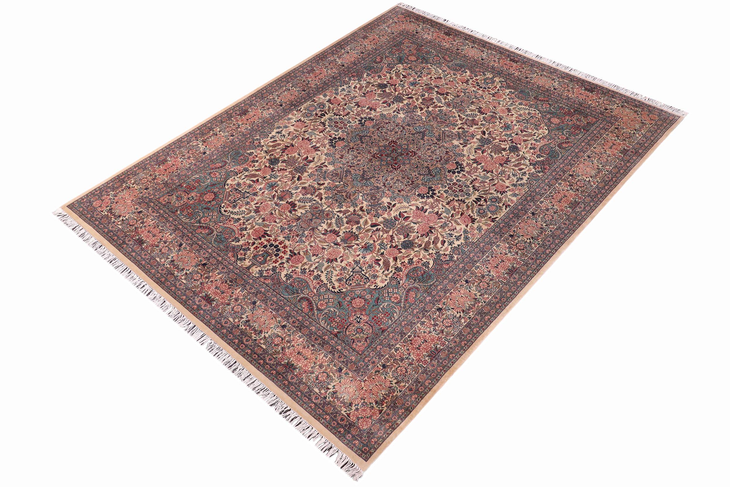 handmade Traditional Basarabian Ivory Pink Hand Knotted RECTANGLE 100% WOOL area rug 9x12