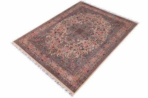 handmade Traditional Basarabian Ivory Pink Hand Knotted RECTANGLE 100% WOOL area rug 9x12