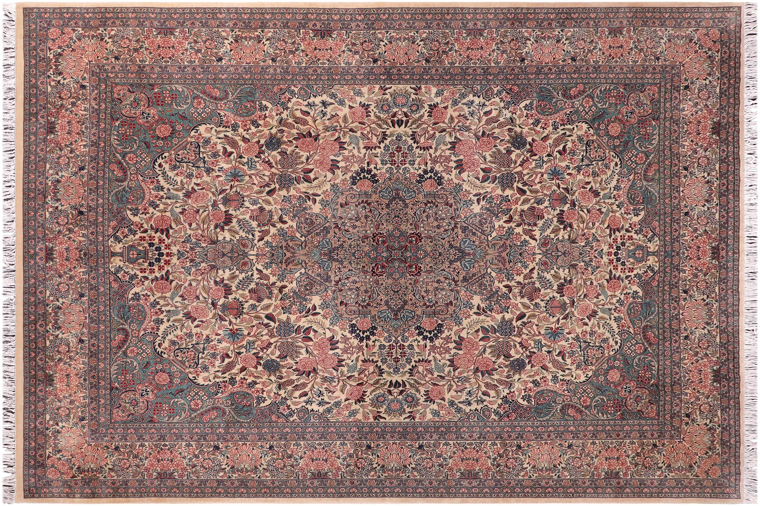handmade Traditional Basarabian Ivory Pink Hand Knotted RECTANGLE 100% WOOL area rug 9x12