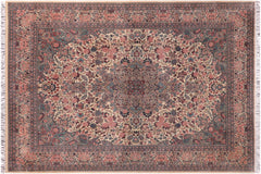 handmade Traditional Basarabian Ivory Pink Hand Knotted RECTANGLE 100% WOOL area rug 9x12